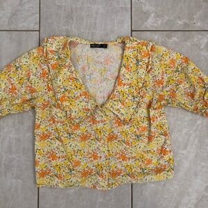 Nasty Gal Floral Collared Short Sleeve Blouse